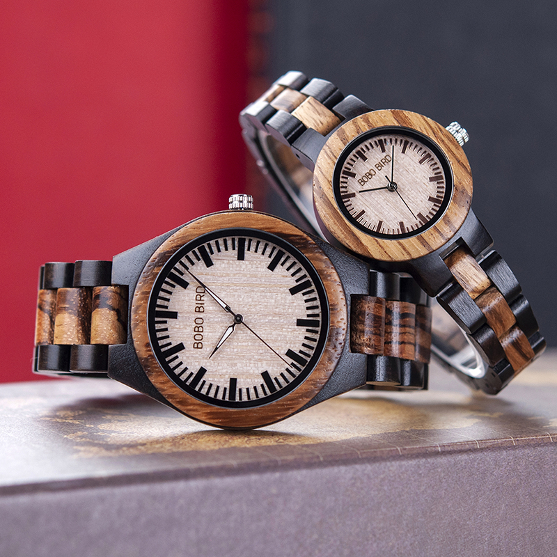 Casal relógios de madeira relógio de pulso feminino zebra pulseira de madeira bobobird presente personalizado para ele