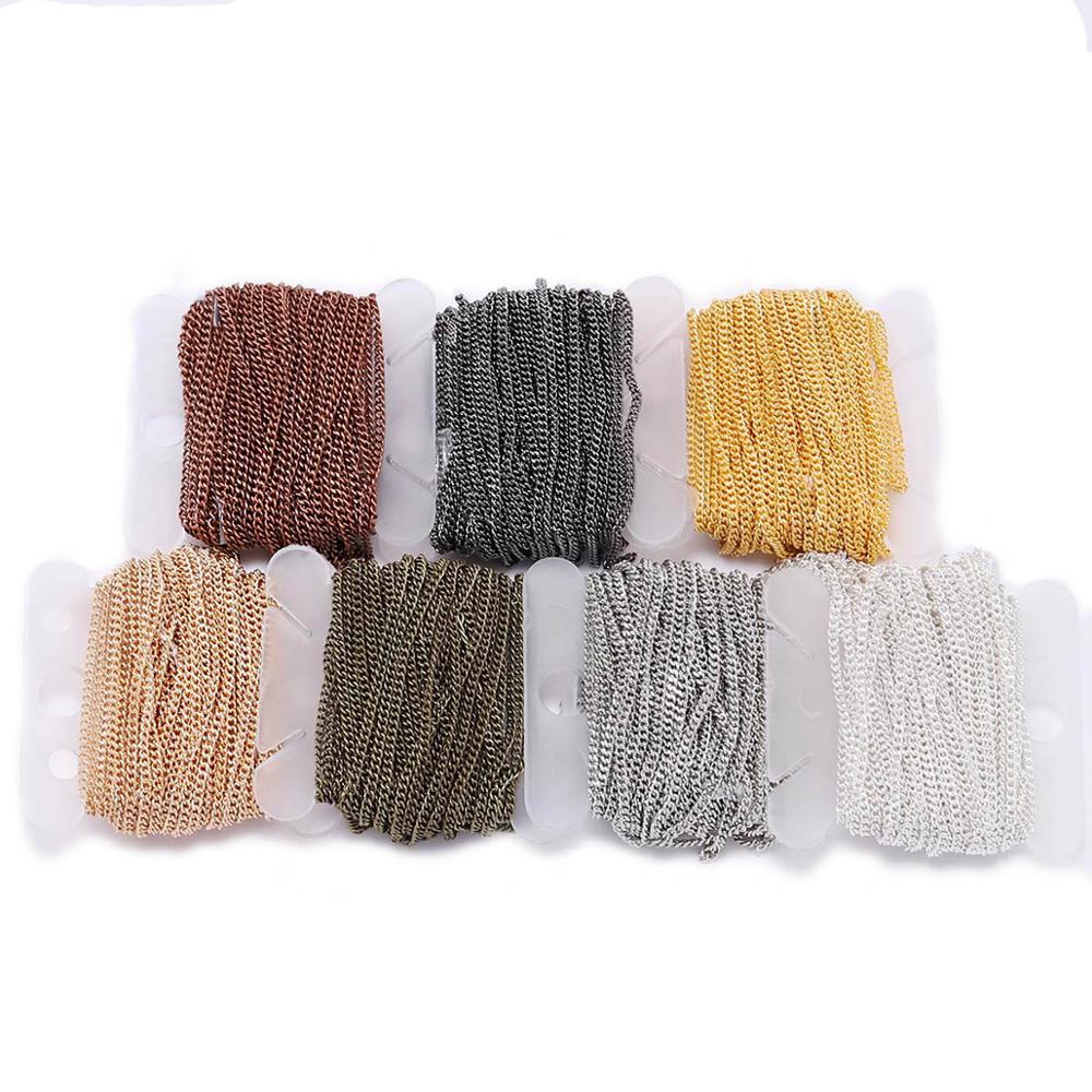 Corrente para colar de joias, 5m 1.3-2.5mm ouro rodio cobre em massa fina para fazer joias diy suprimentos correntes descobertas acessórios atacado