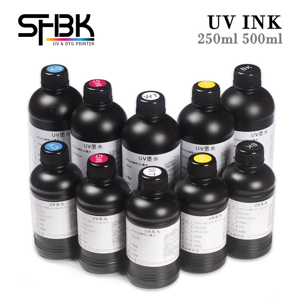 250 ml หรือ 500 ml UV DTF หมึกสําหรับ EPSON R1390 R2000 R1900 T50 L805 L800 L1800 สําหรับ DX4 DX5 DX6 DX7 TX800 XP600 Printhead Hard uv หมึก