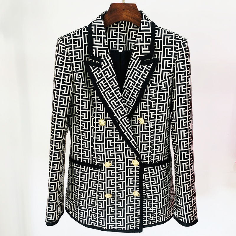 Double Breasted Jacquard Blazer Longo para Mulheres, Franja De Fita, High Street, Designer De Moda, Geométrica, Mais Recente, 2024