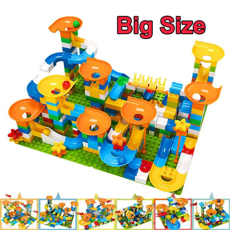 Pista de Bolinhas de Mármore Grande Labirinto de Blocos de Montar com Funil e Escorregador, Brinquedo DIY de Blocos de Montagem para Crianças, Presentes