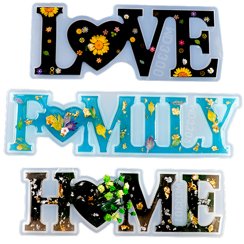 DIY ภาษาอังกฤษ Word ผสมเรซินแม่พิมพ์ HOME FAMILY LOVE Word คริสตัลซิลิโคนแม่พิมพ์สําหรับเรซิ่น