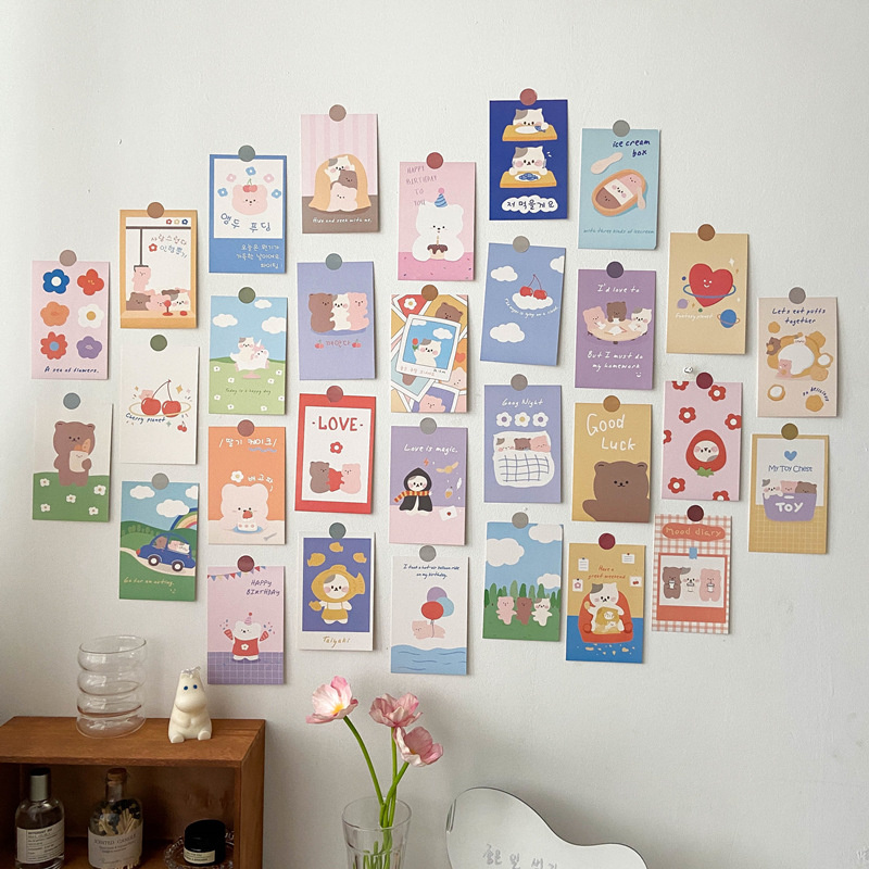 Coreano ins bonito urso coelho cartão postal conjunto diy dos desenhos animados cartões de fotos fundo do quarto das crianças kawaii cartão decorativo 30 folhas
