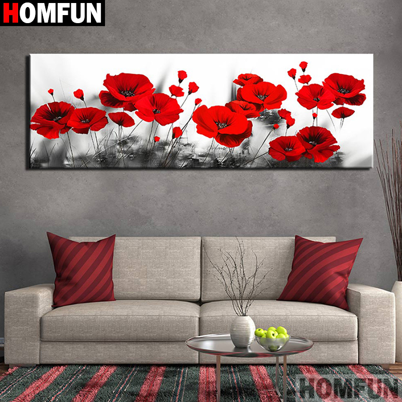 MFUN-Perceuse carrée ou ronde pour salle de bain, peinture au diamant 5D bricolage, "paysage de fleurs de pavot", broderie au point de croix, décor complet en biscuits, A30011