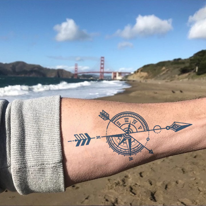 Autocollant de tatouage temporaire Semi-Permanent pour hommes et garçons, autocollants de tatouage de flèche corporelle imperméables et réalistes, longue durée de 1 à 2 semaines