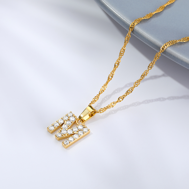Kalung alfabet zirkon kubik untuk wanita warna emas A-Z kalung liontin huruf inisial kristal bersinar 2025 kerah perhiasan