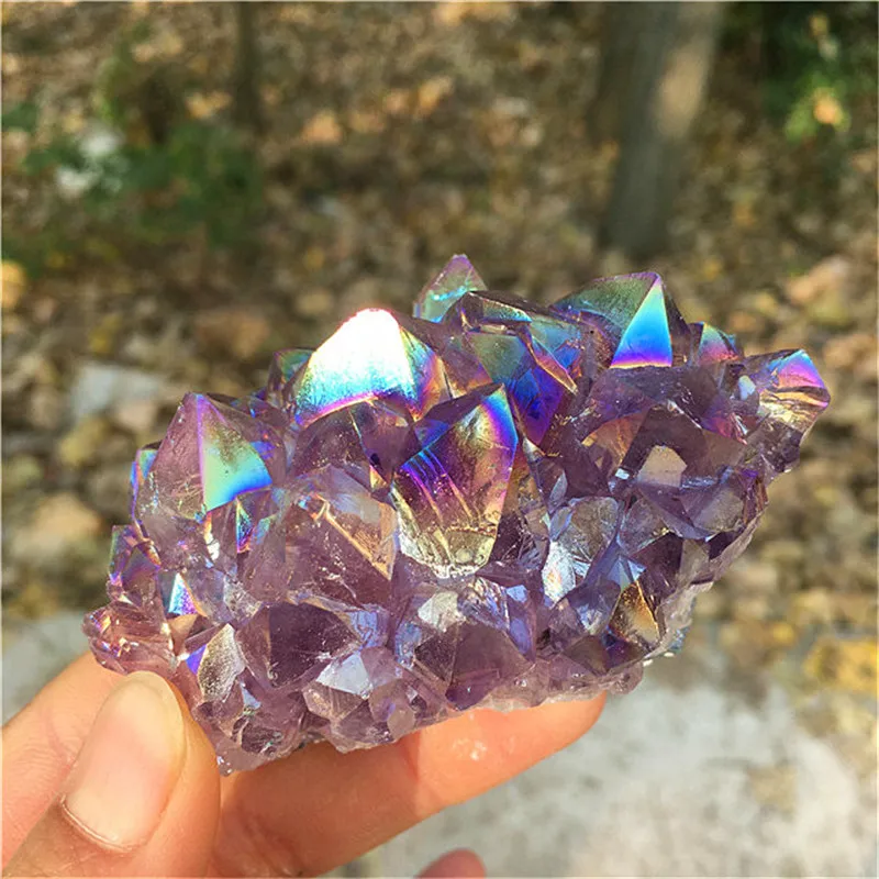 Natural Aura Angel Amethyst Crystal cluster Plating Titanium coating Quartz Gemstone Flower Healing