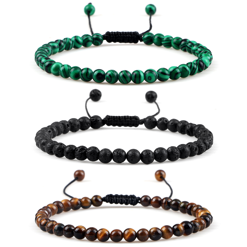 Mini Bracelets et bracelets en perles d'oeil de tigre de lave en pierre naturelle réglables pour femmes et hommes, perles de Chakra tressées, bijoux à breloques
