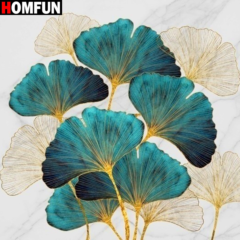 MFUN-Peinture diamant "Feuilles de ginkgo, fleur", broderie complète 5D, perles carrées ou rondes, points de croix, décoration d'intérieur, salle de bain, bricolage, 3D