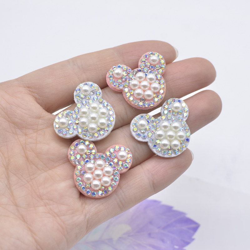 20 stuks opnaaibare gewatteerde strass & parel muiskop applicatie voor DIY kleding hoofdbanden haarclips huisdecoratie dieren patches