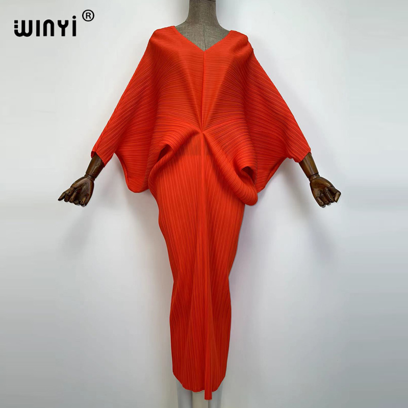 plissado mulher vestido hit cor v colarinho batwing manga longa solta bezerro abiti de longitud longo estilo casual 2022