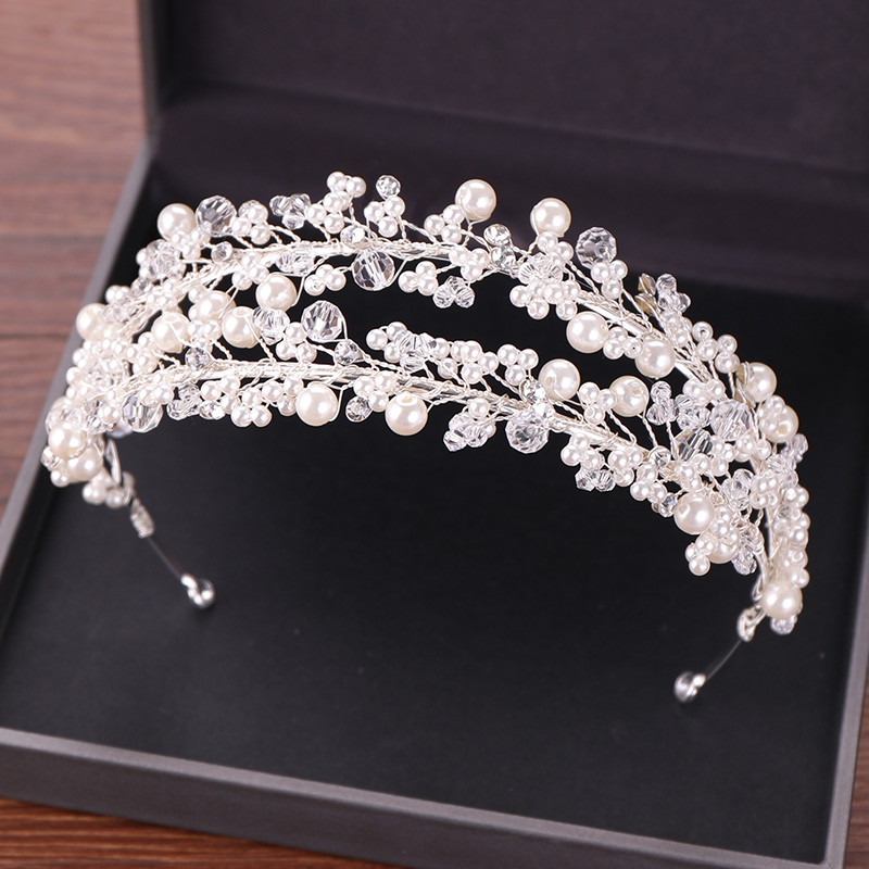 Fasce per capelli da sposa con perle bianche Diademi Corona da sposa Fascia per capelli per gioielli per capelli da sposa Accessori per capelli da sposa con perle Copricapo