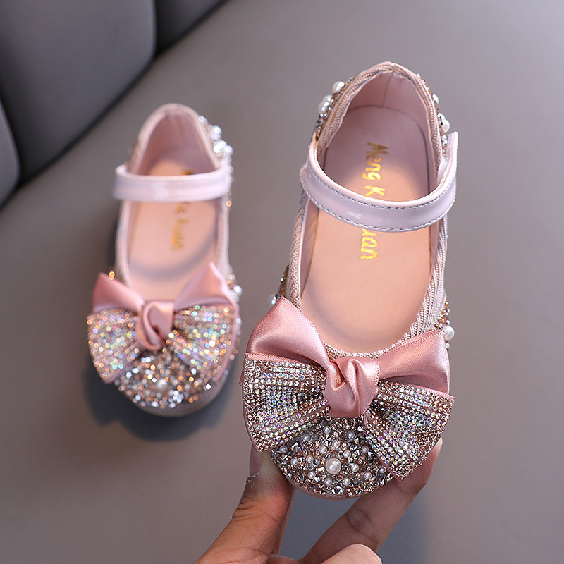 Novas crianças sapatos de couro strass arco princesa meninas festa sapatos de dança do bebê estudante apartamentos crianças sapatos desempenho d785