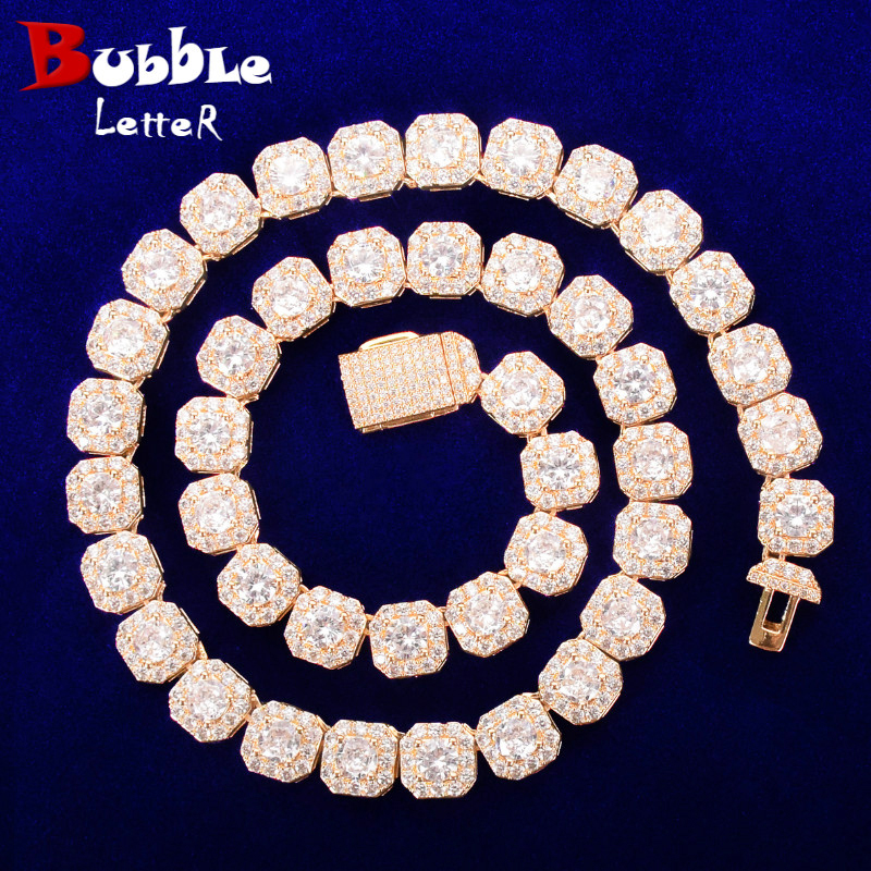 Cadena de tenis con letras de burbujas para hombres, collar de Hip Hop, circonita, cobre, Color dorado, joyería Rock, tendencia 2021