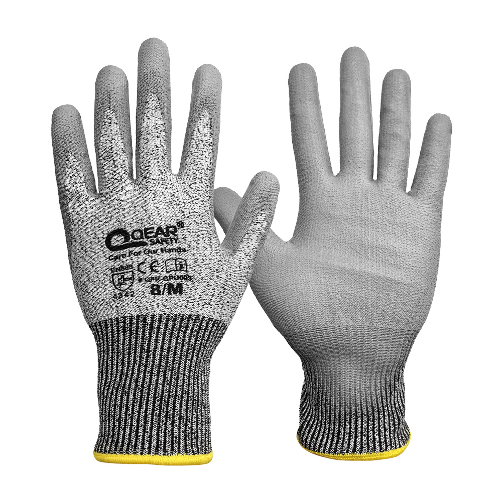 QearSafety Cut 3 HPPE – gants de sécurité pour le travail, 3 paires, en fil, paume fine en PU, antidérapante, de flexibilité, légère, travaux d'assemblage