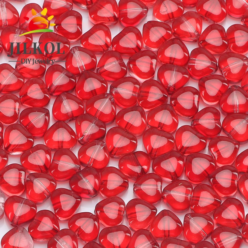 Checa Contas De Vidro para Fazer Jóias DIY, Forma Do Coração Transparente Vermelho, Lampwork Cristal Bead, Colar Artesanal, Brinco, 6x6mm