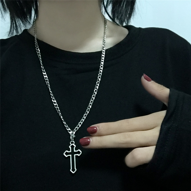 Collier gothique Vintage avec pendentif croix creuse, couleur argent, Style de rue Cool, pour hommes et femmes, cadeau, vente en gros, bijoux de cou