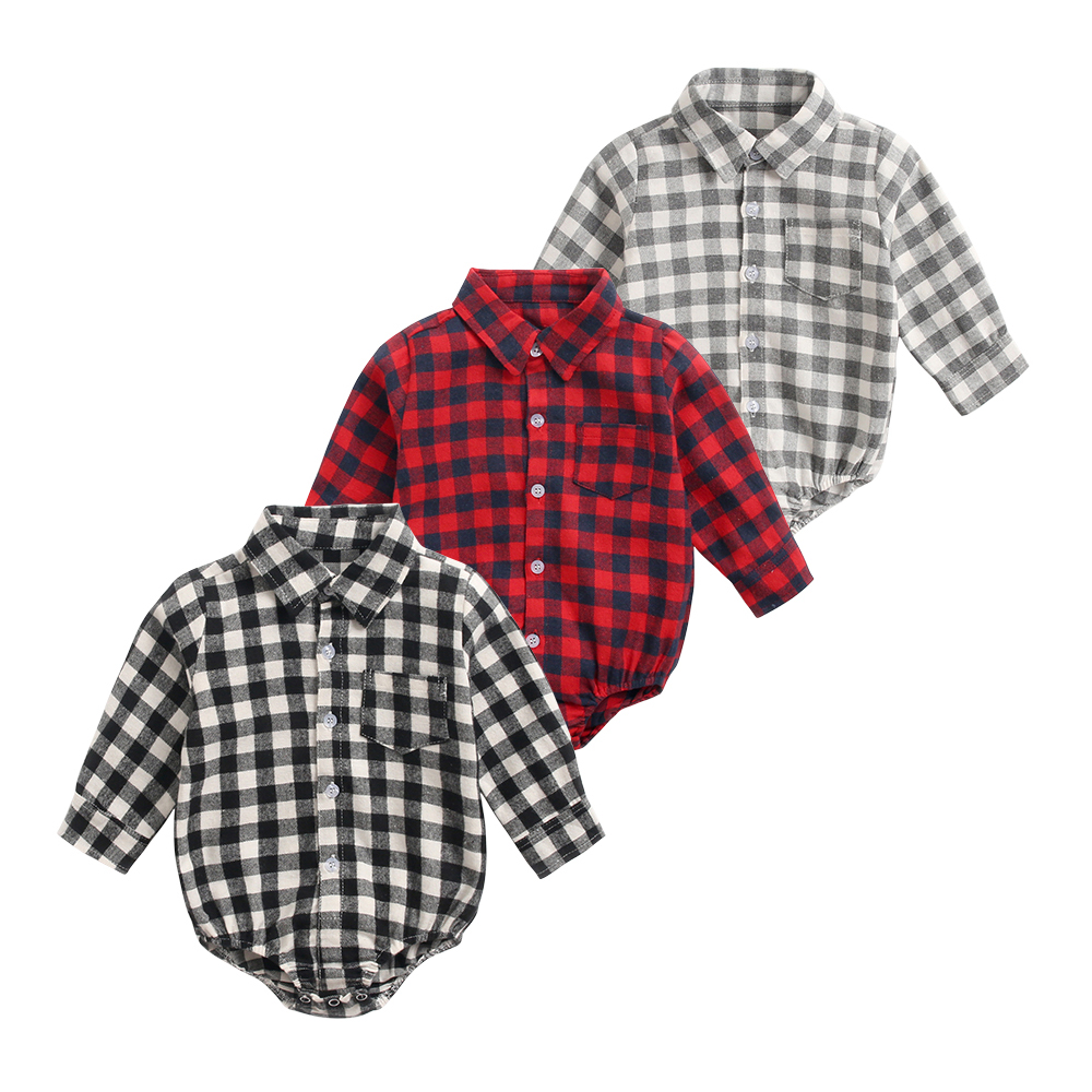 Sanlutoz Bodysuit Bayi Laki-laki Katun Kotak-kotak Baju Bayi Lengan Panjang Bodysuit Bayi Baru Lahir Modis untuk Anak Laki-laki