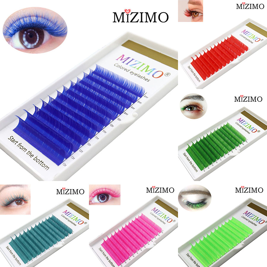MIZIMO Color maquillaje pestañas 8-13mm de largo mezclado pelo de visón Artificial azul rojo púrpura verde amarillo herramienta de extensión de pestañas
