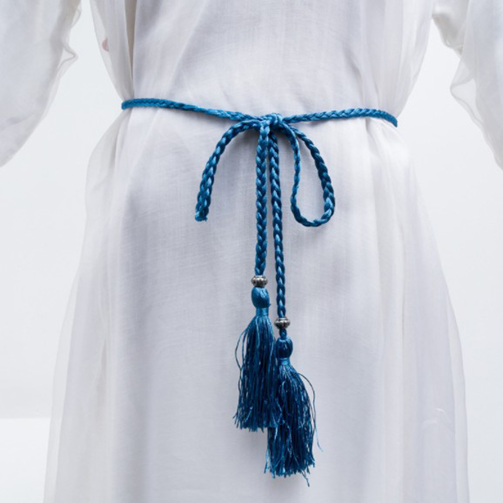 Cinturón de cintura para mujer, cuerda de estilo chino, borla tejida trenzada, cinturón fino, pretina decorada con nudo femenino, cinturones negros sólidos informales