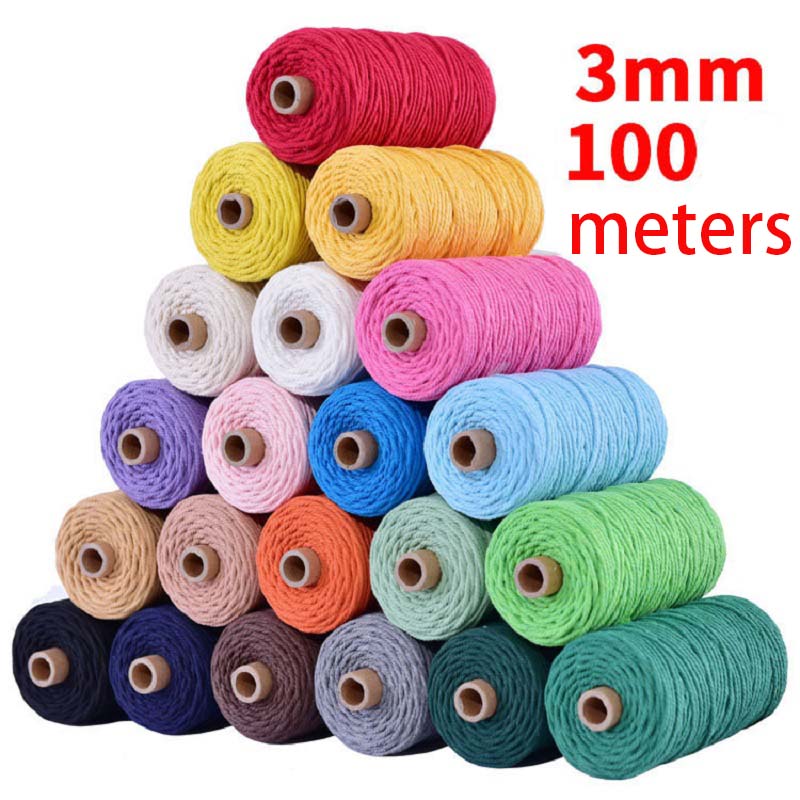 Corda in Cotone Colorato 100% da 3mm per Decorazioni Boho Fatte a Mano, Filo Intrecciato per Macramè, Fornitura per Decorazioni Fai-da-Te per Casa e Matrimoni, 110 Iarde