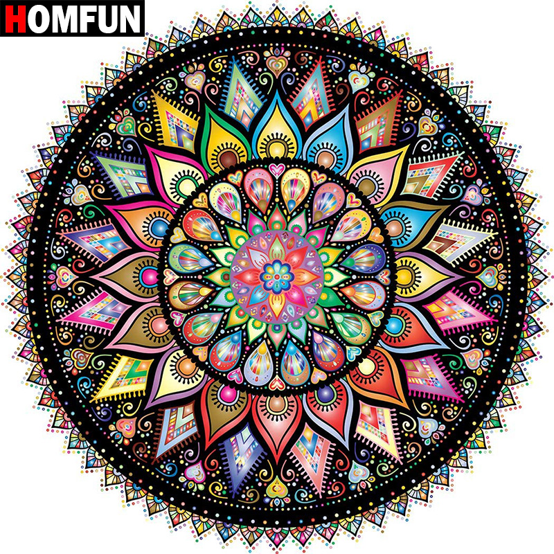 HOMFUN-pintura de diamante redondo/cuadrado completa, cuadro artesanal 5D, "mandala colorida", bordado de diamantes 3D, punto de cruz, decoración del hogar