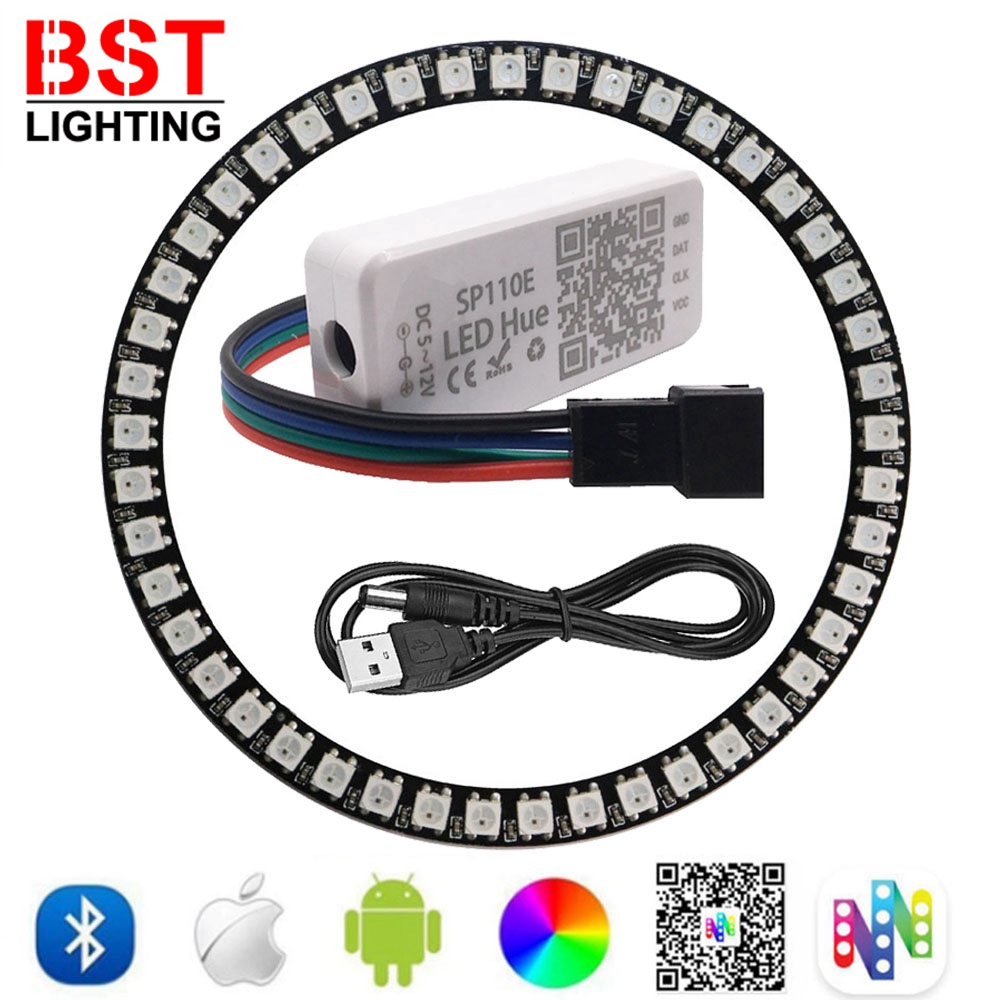 WS2812B 8/16/24/35/45LEDs anillo de píxeles controlador SP110E Kit USB anillo RGB direccionable Individual WS2812 IC luces BuiIt DC5V