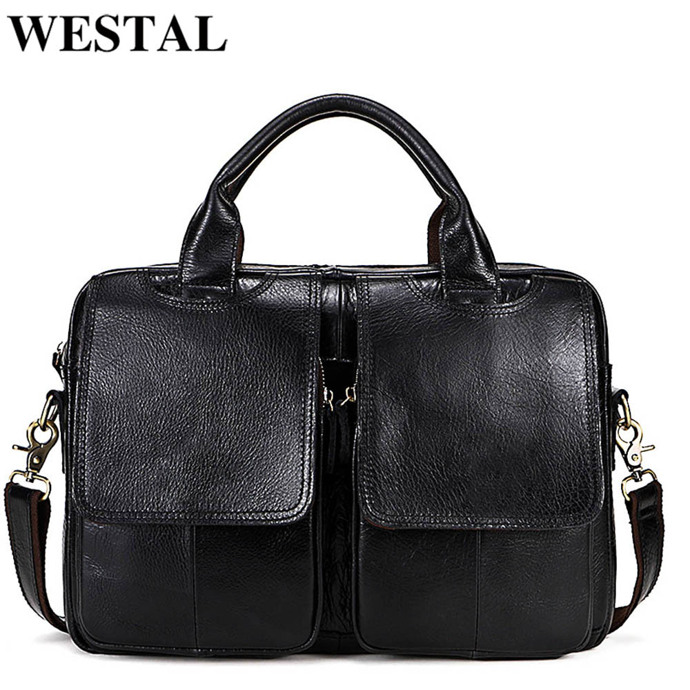 Westal Mannen Aktetassen Tassen Mannen Echt Lederen Laptop Messenger Bag Mannen Lederen Office Tassen Voor Mannen Document aktetassen