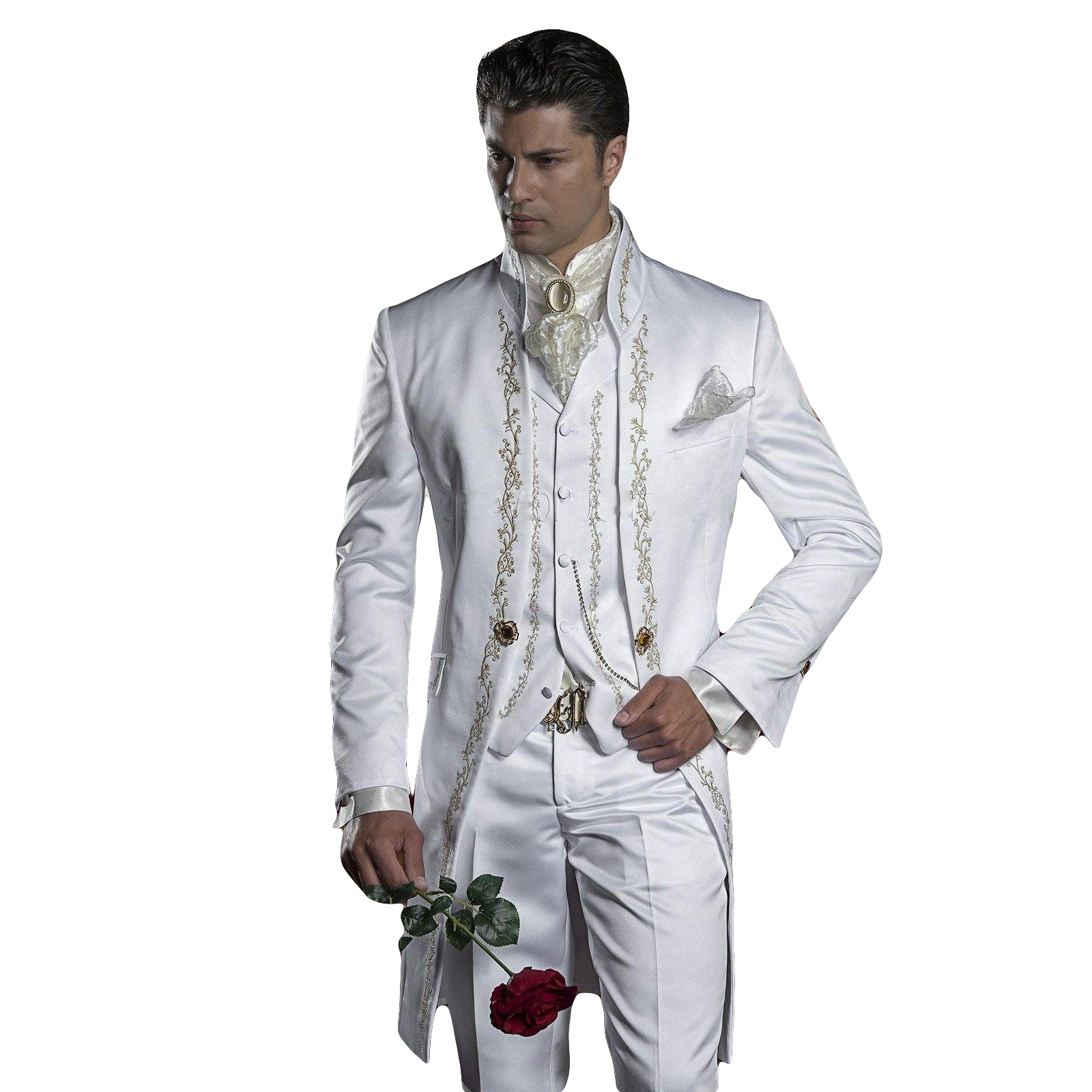 2024 Bestickte Bräutigam-Smokings Herrenanzüge Weißer Trauzeugen-Anzug Einknopf Formeller Hochzeitsanzug (Jacke+Hose+Weste) Dreiteiliger Anzug