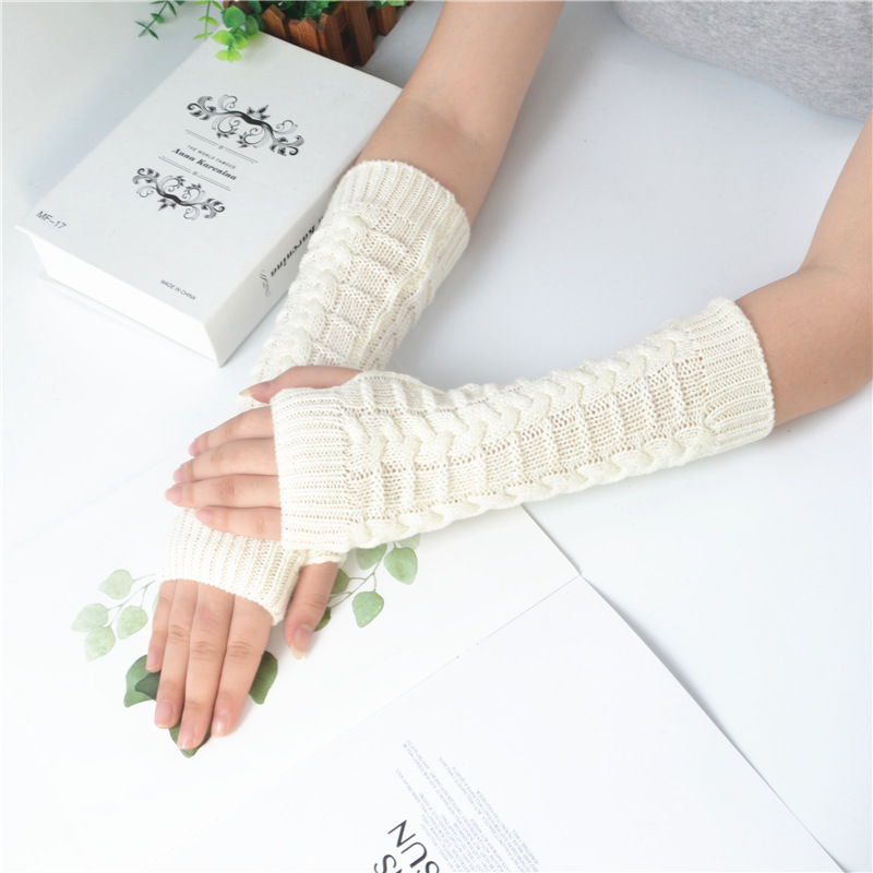 1 Nữ Thu Đông Đan Găng Tay Cánh Tay Cổ Tay Nữ Tay Tay Bé Gái Hình Thoi Dài Nửa Mùa Đông Găng Tay Hở Ngón Fingerless Gloves