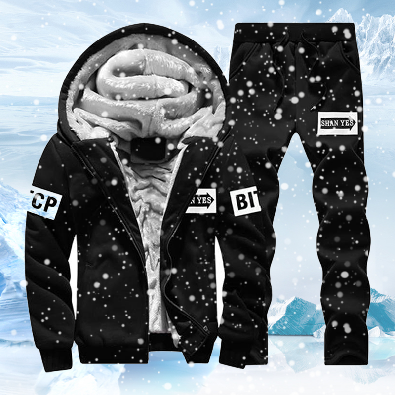Neue Fleece Männer Set Mode Marke Trainingsanzug Gefüttert Dickes Sweatshirt + Hosen Sportswear Anzug Männlichen Winter Warme Mit Kapuze Oberbekleidung Anzug