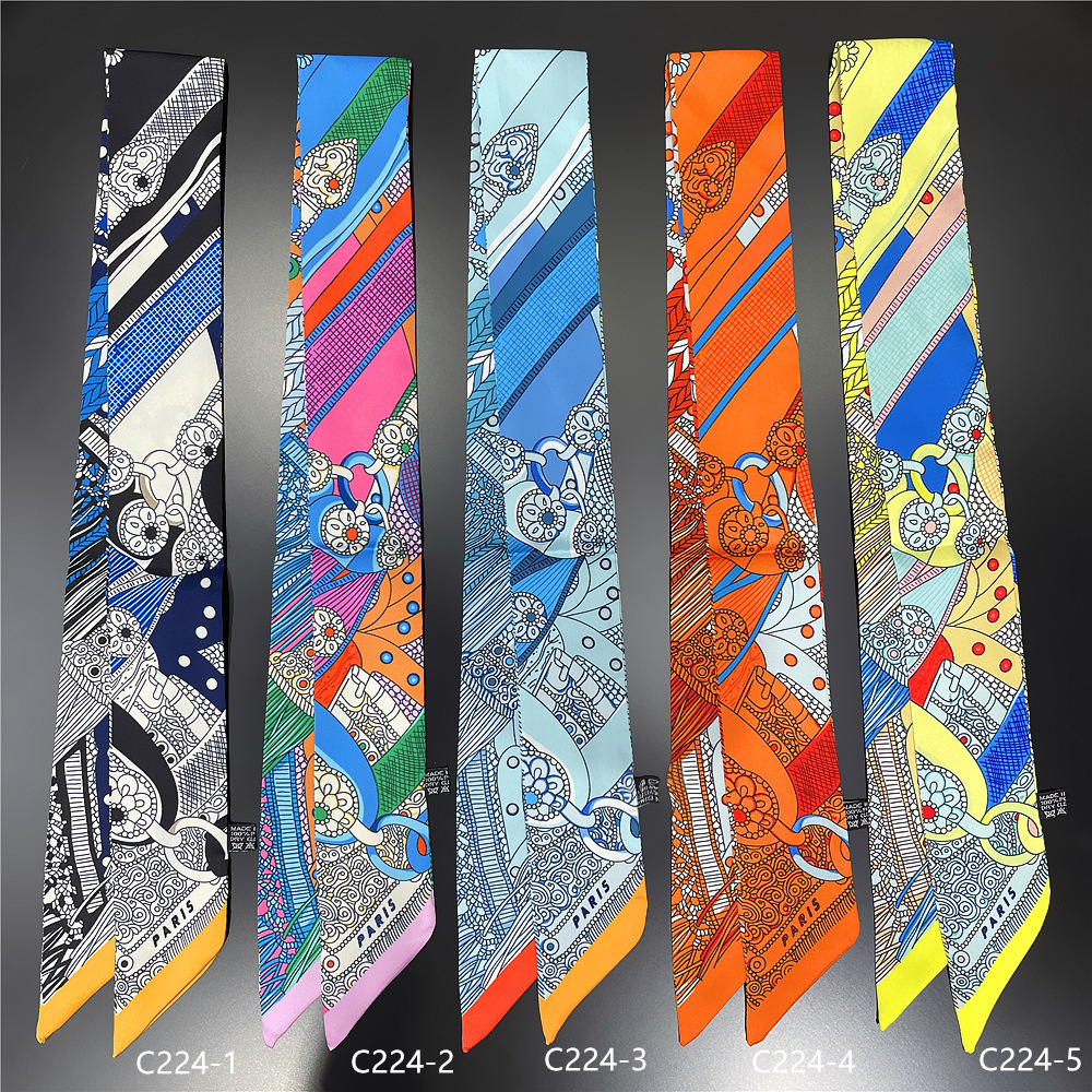 Lindo sela impressão lenço de verão 2023 design da marca feminina saco magro cachecóis faixa de cabelo pescoço lenço de seda senhoras foulard bandana