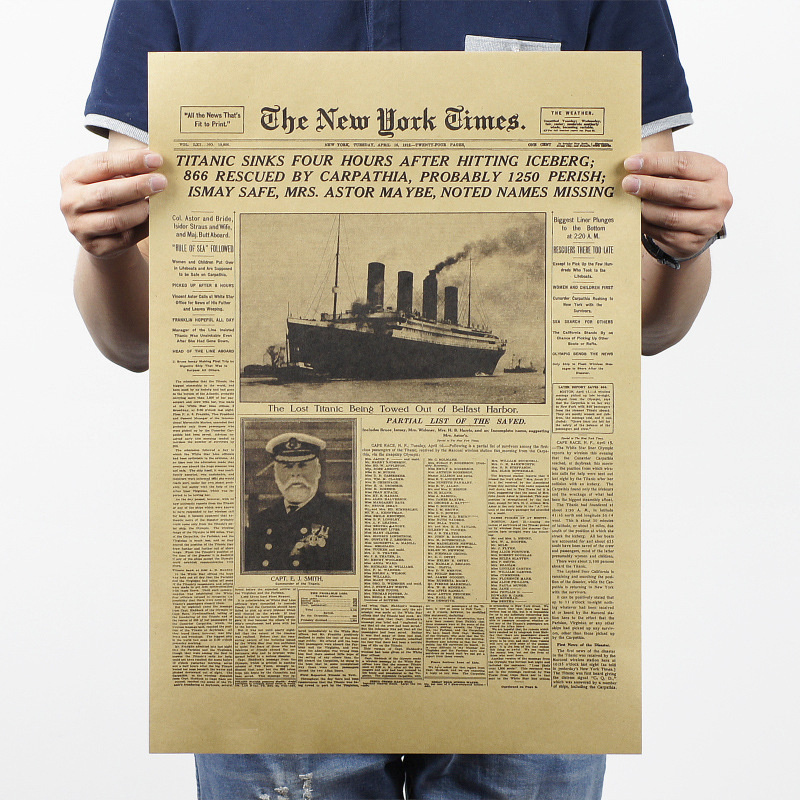 Klassisches The New York Times History Poster Titanic Shipwreck Old Count Kraftpapier Wandaufkleber Home Decor Gemälde