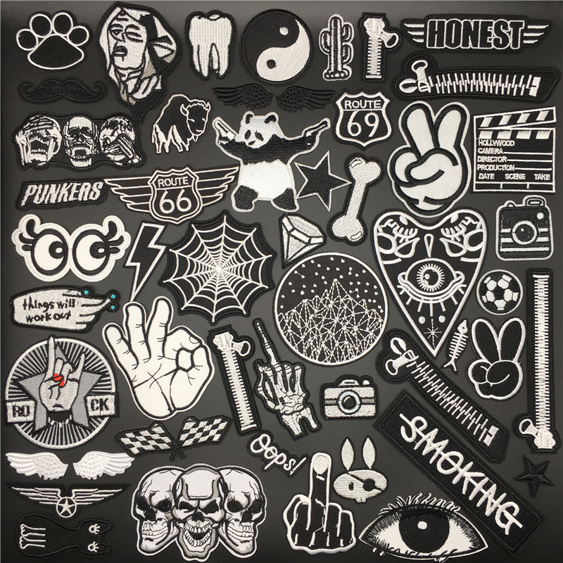 Zwart-wit geborduurde patches strepen voor kleding applicaties opstrijkbare stickers naaien diy decoratie kleding badges