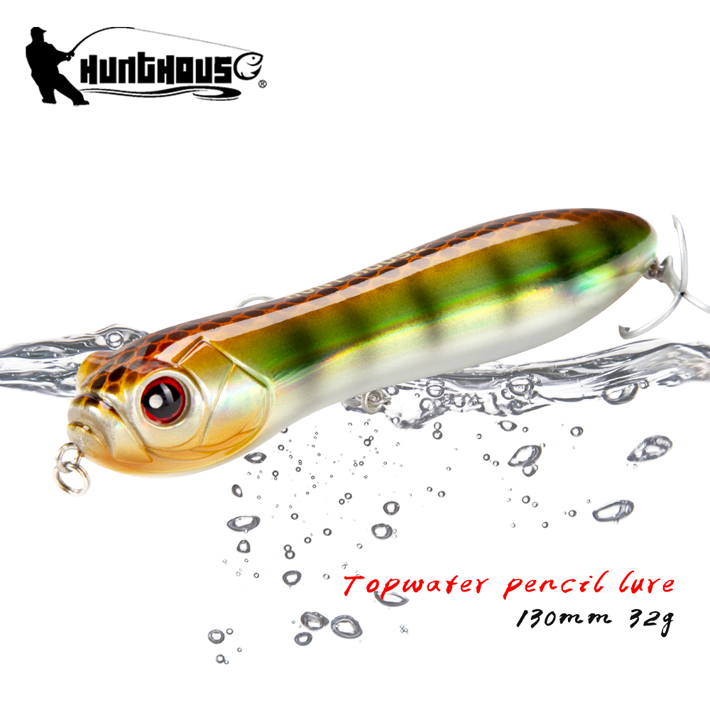 Umpan Pancing Pencil Hunthouse Surface Darter 11/13cm Berkualitas Tinggi, Umpan Ikan Bass Pike Crazy Snake Head Holografik