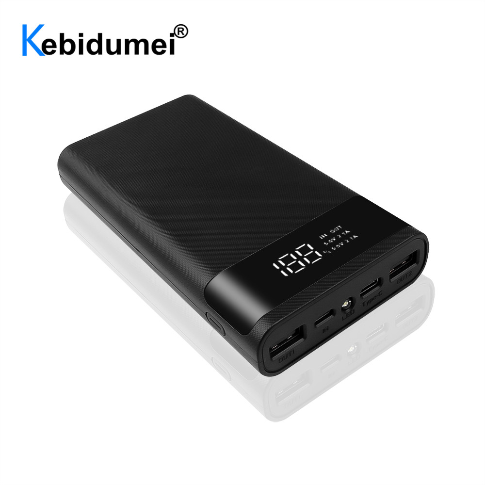 Dual Usb Micro Usb Type C Power Bank Shell Dc 5V Diy 6*18650 Case Batterij Opslag box Led Display Zaklamp