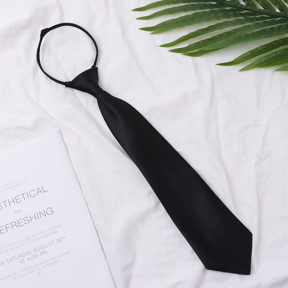 Cravates Rétro Noires Solides et Soyeuses pour Femme, 1 Pièce, Étroite, Slim, Lisse, Fermeture Éclair, Décontractée, Élégante, Unisexe
