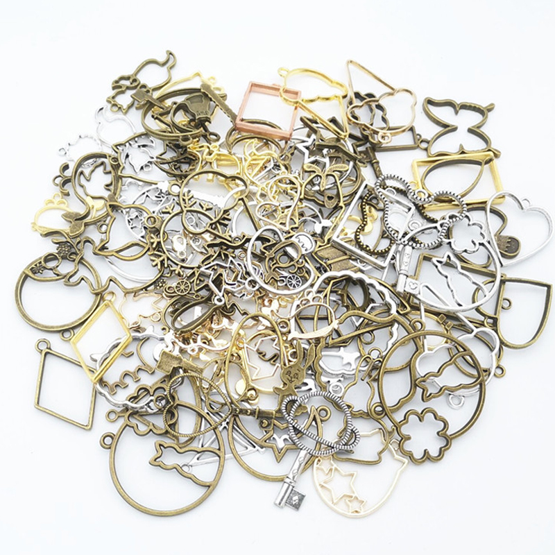 50g 100g DIY Mixed Charms Anhänger Rahmen UV Epoxidharz Form Metall Geometrische Rahmen Zubehör für Schmuck Machen komponenten