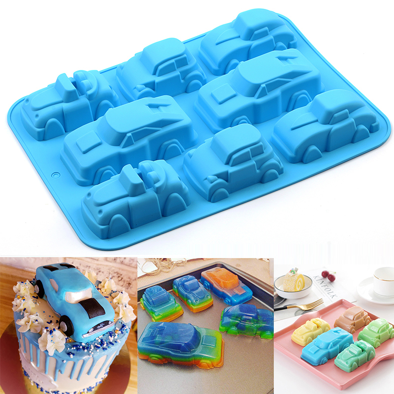 รถแม่พิมพ์ซิลิโคนสําหรับเบเกอรี่ 3D Auto สบู่เทียนแม่พิมพ์ ICE CUBE ถาดเด็กวันเกิดเค้กตกแต่งเครื่องมือ Cupcake Topper