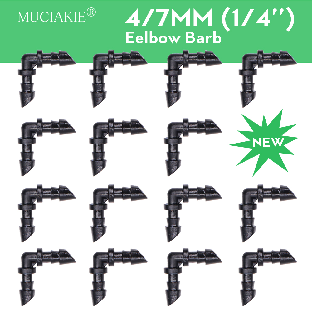 MUCIAKIE 50-2000 Uds 4/7mm conector de púas de codo 1/4 ''Microtubo conector de agua de riego ángulo curvado montaje de tubería de 90 grados