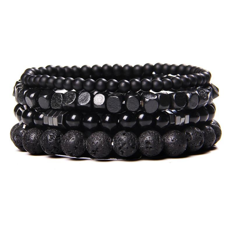 Moda contas de pedra natural masculino pulseira multicamadas preto lava ônix contas charme punk pulseira pulseiras mulheres jóias casais presente