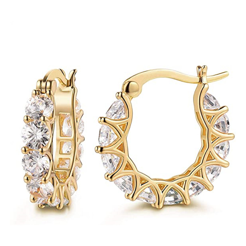 Huitan Voll gepflasterte Kristall-CZ-Creolen für Frauen, schillernde Accessoires, Hochzeit, Party, zartes Geburtstagsgeschenk, Statement-Schmuck