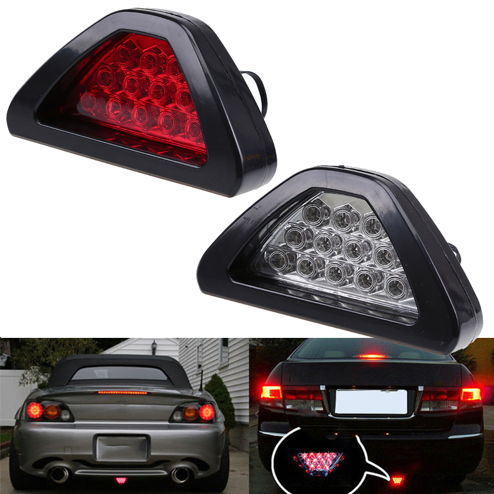 Lampu Sinyal Rem Universal Gaya F1 Segitiga Sporty 12LED Lampu Kabut Belakang Lampu Rem Ketiga Ekor DRL untuk Aksesori Modifikasi Mobil