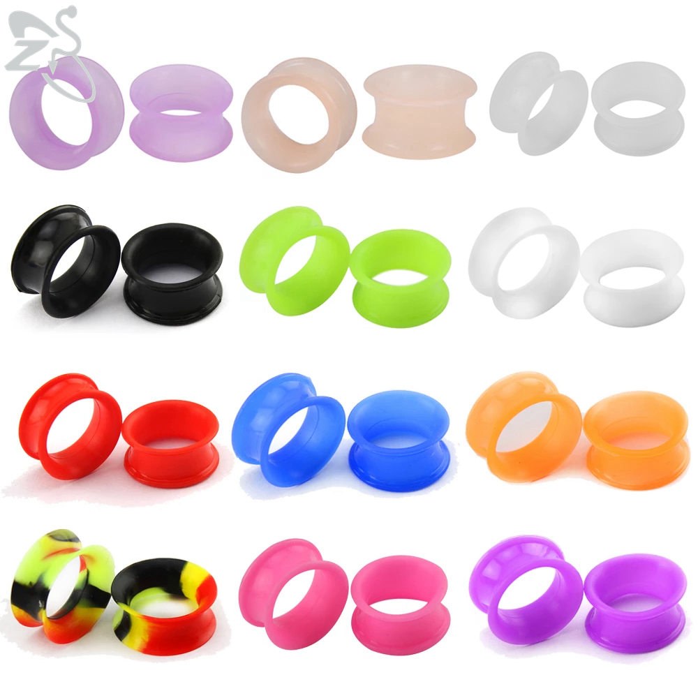 ZS 2 pièces/lot Silicone épais Double évasé bouchon d'oreille et Tunnel 3-25MM jauge d'oreille extenseurs civières coloré oreille Piercing bijoux