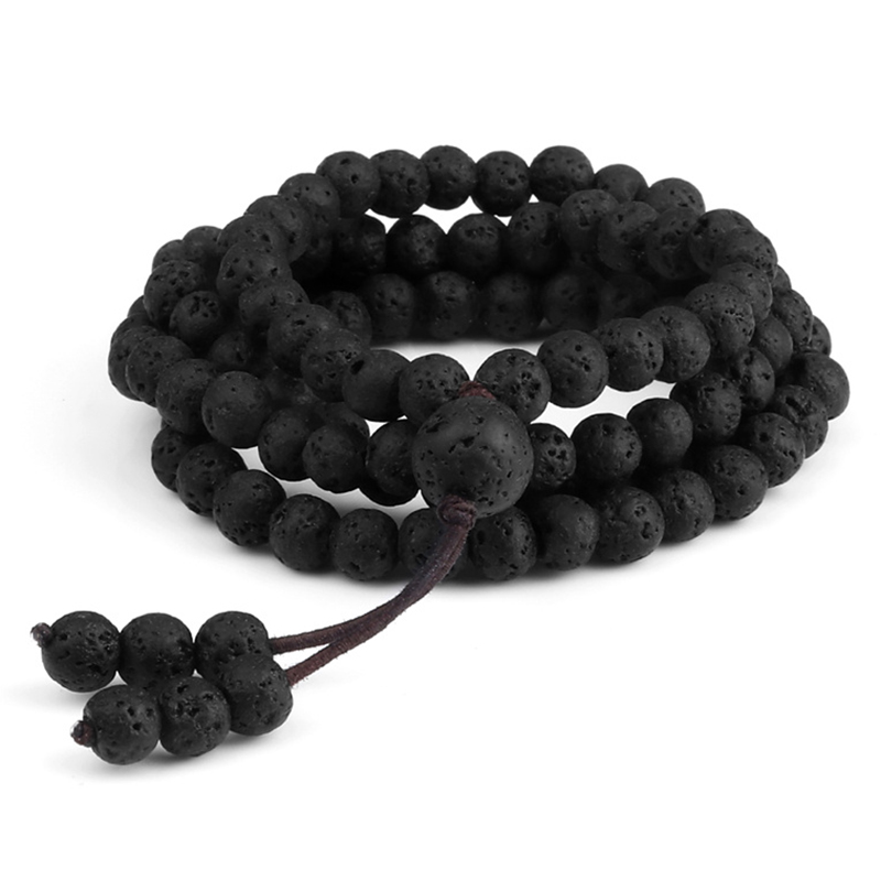 6 mm schwarzes natürliches Lavastein-Armband, Meditation, Gebet, Yoga, 108 Mala-Perlen, Halskette für Damen und Herren, Charm-Armbänder, Schmuck, Geschenk