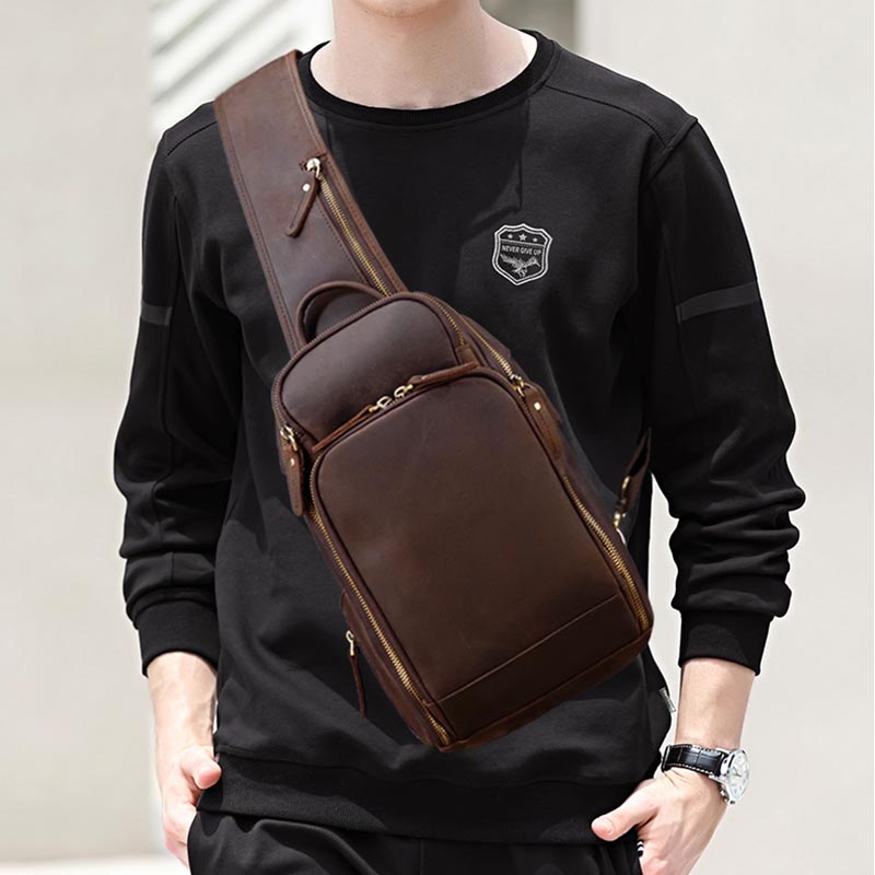 Echtes Leder männer Brust tasche Vintage kuh leder USB Lade Sommer Umhängetasche Reise Schlinge Schulter Taschen umhängetaschen