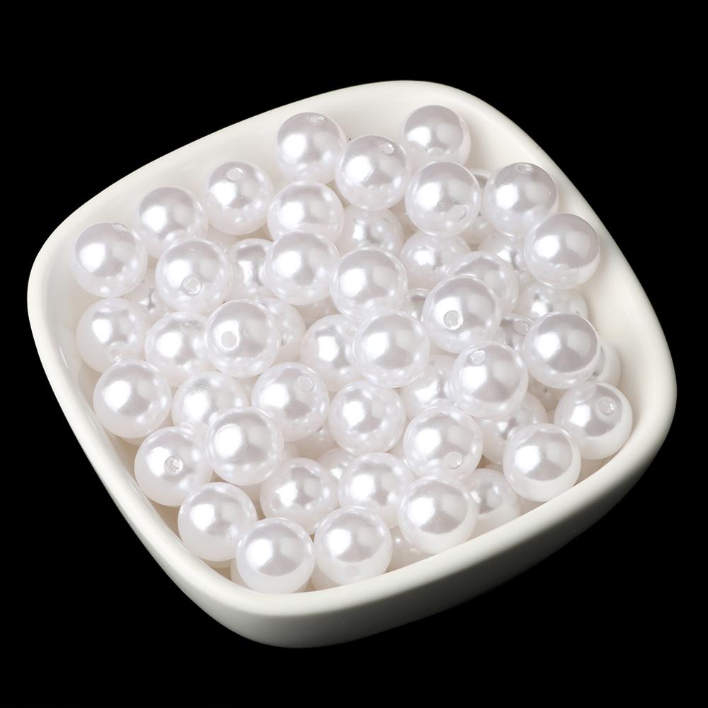 Perles acryliques rondes blanches de 4 à 20mm, Imitation de perles en plastique ABS, perles amples pour Bracelet et collier, perles de couture de 4 à 20mm, vente en gros