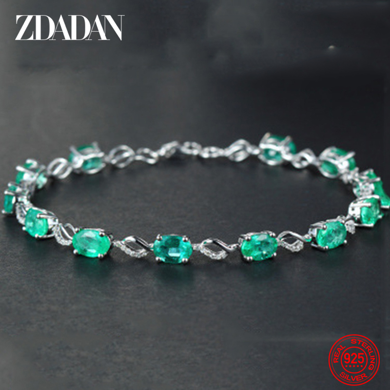 ZDADAN 925 Sterling Silver Emerald Bracelet Chain For Women Fashion Jewelry Accessories