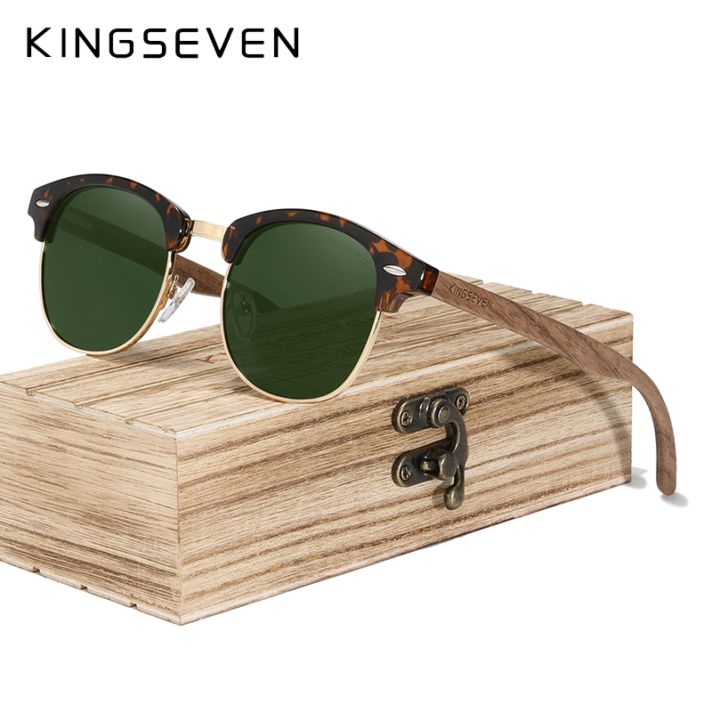KINGSEVEN Occhiali da sole da uomo polarizzati UV400 legno da donna occhiali da sole con montatura rotonda occhiali di protezione vintage di marca patchwork