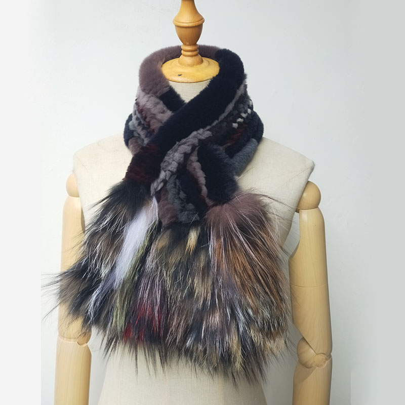Bufanda de piel de conejo Rex con piel de zorro plateado para mujer, bufandas de piel para el invierno